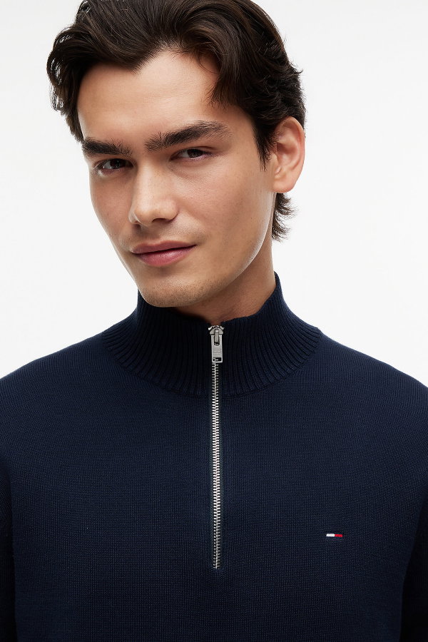 Tommy Hilfiger Erkek Yarım Fermuarlı Dik Yaka Kazak LACIVERT