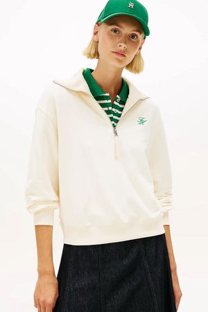 Tommy Hilfiger Kadın Yarım Fermuar Sweatshirt BEJ