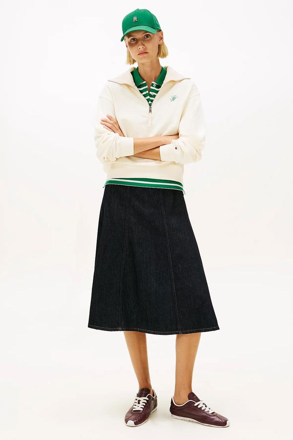 Tommy Hilfiger Kadın Yarım Fermuar Sweatshirt BEJ