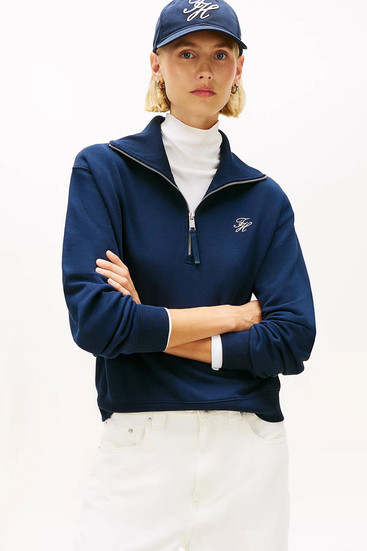 Tommy Hilfiger Kadın Yarım Fermuar Sweatshirt LACIVERT