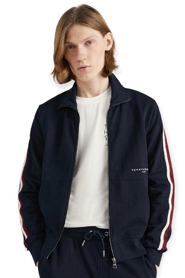 Tommy Hilfiger Şeritli Erkek Sweat LACİVERT