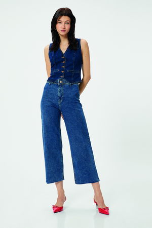 Koton Kısa Geniş Paça Jeans İNDİGO Koton Kısa Geniş Paça Jeans İNDİGO