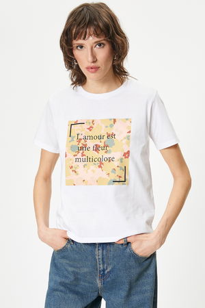 Koton Slogan Baskılı T-shirt Beyaz Koton Slogan Baskılı T-shirt Beyaz