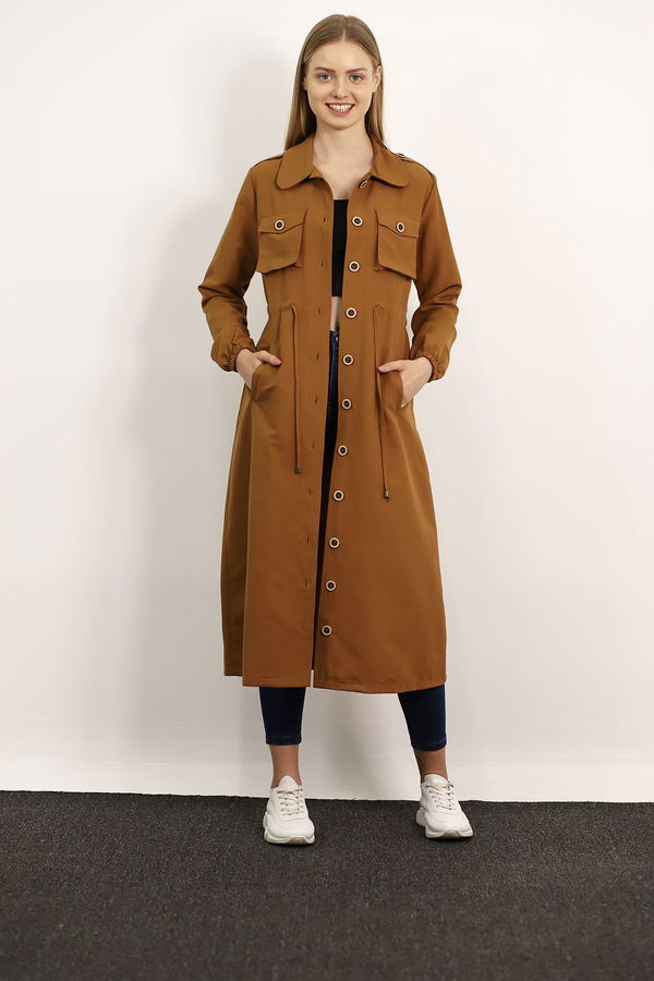 Bel Bağcıklı Düğmeli Trenchcoat CAMEL Bel Bağcıklı Düğmeli Trenchcoat CAMEL