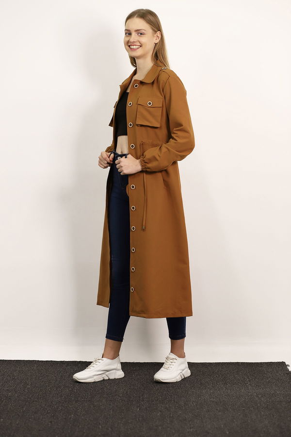 Bel Bağcıklı Düğmeli Trenchcoat CAMEL Bel Bağcıklı Düğmeli Trenchcoat CAMEL
