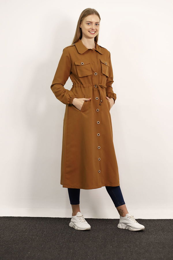 Bel Bağcıklı Düğmeli Trenchcoat CAMEL Bel Bağcıklı Düğmeli Trenchcoat CAMEL
