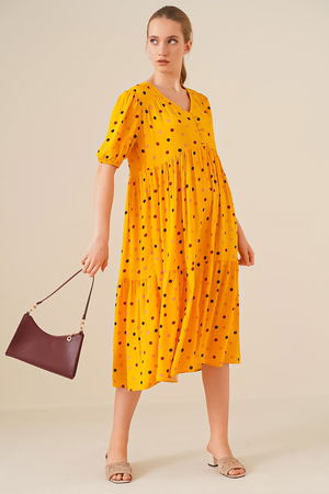 Gabria V Yaka Düğmeli Elbise Gabria V Yaka Düğmeli Elbise