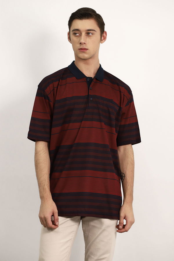 Polo Yaka Çizgili T-shirt BORDO Polo Yaka Çizgili T-shirt BORDO