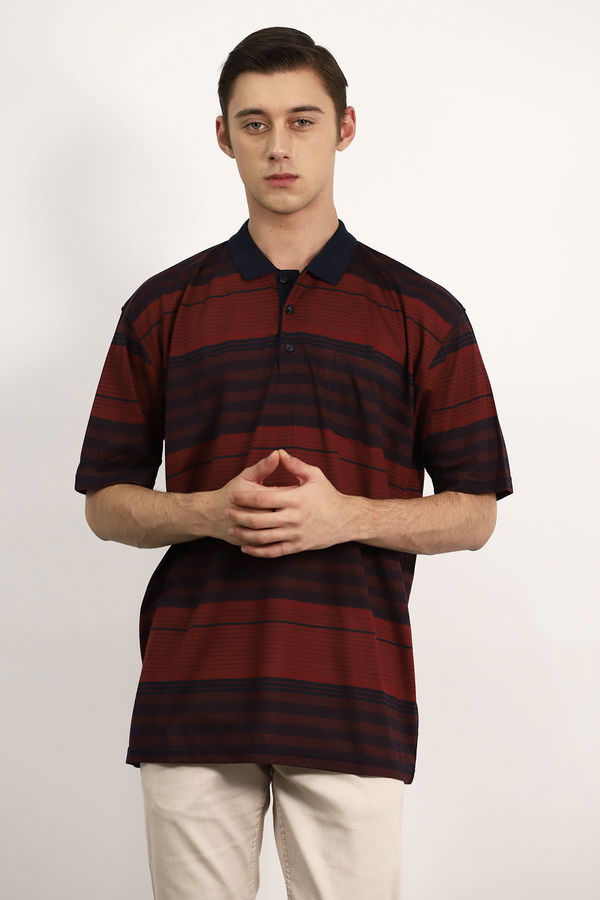 Polo Yaka Çizgili T-shirt BORDO Polo Yaka Çizgili T-shirt BORDO