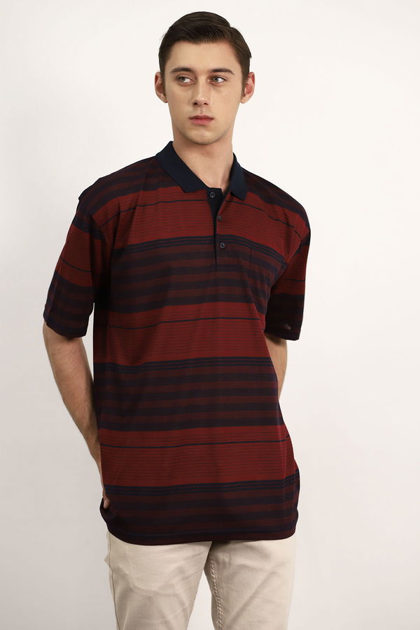 Polo Yaka Çizgili T-shirt BORDO Polo Yaka Çizgili T-shirt BORDO