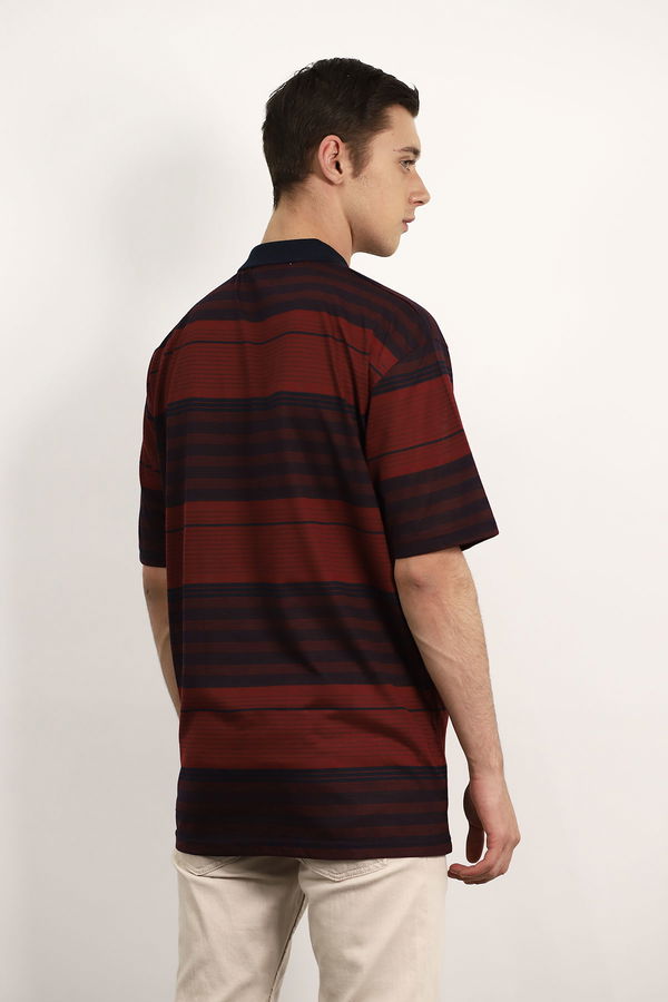 Polo Yaka Çizgili T-shirt BORDO Polo Yaka Çizgili T-shirt BORDO