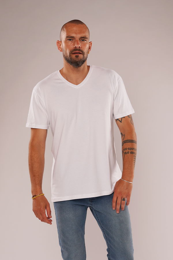 Gabria V Yaka T-shirt Beyaz