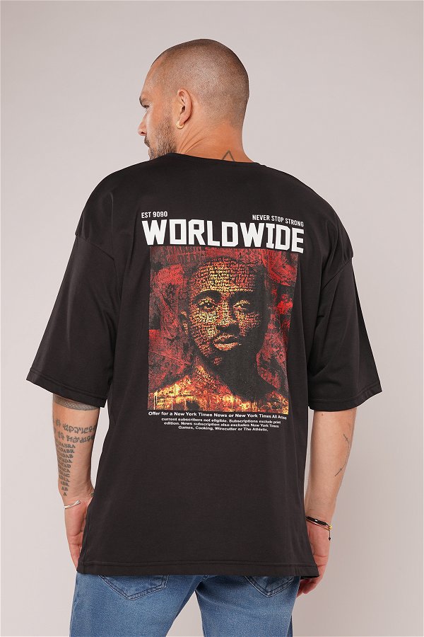 Gabria Worldwide Baskılı T-shirt SIYAH