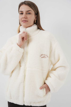 Gabria Yazılı Fermuarlı Peluş Mont EKRU Gabria Yazılı Fermuarlı Peluş Mont EKRU