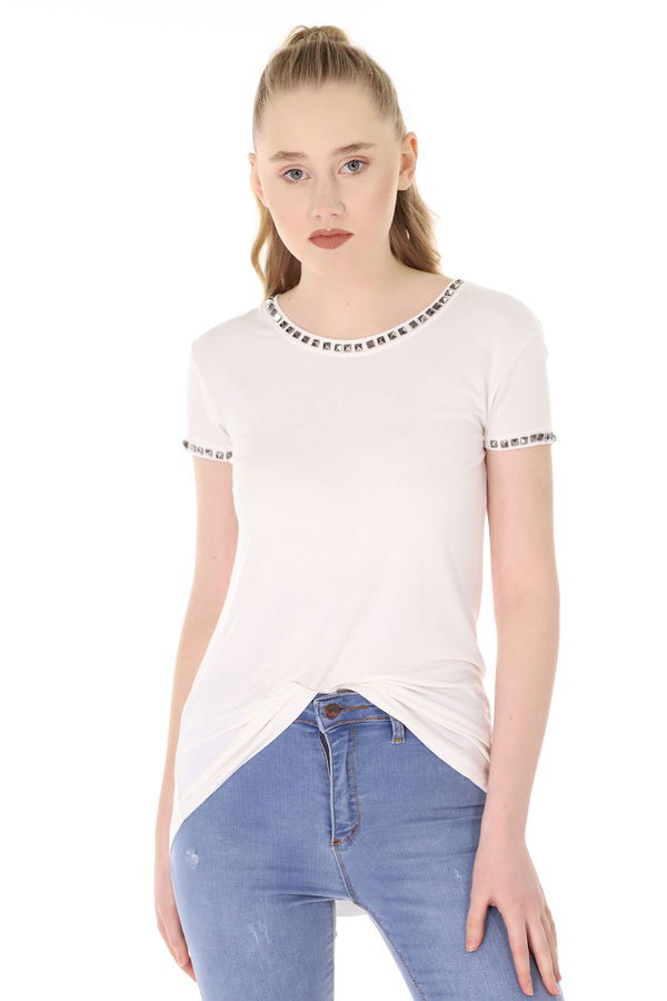 Zımbalı T-shirt Beyaz Zımbalı T-shirt Beyaz